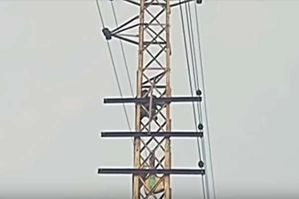 man climbed electric tower