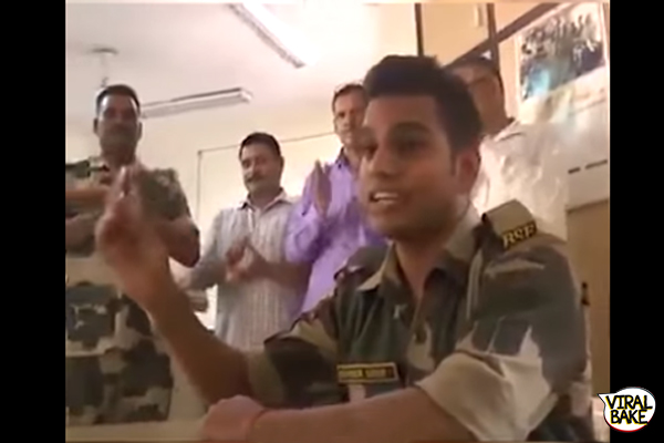 BSF soldier singing a patriotic song