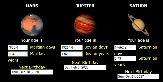 age on different planets 