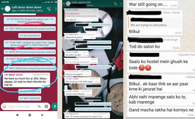 WhatsApp chat JNU Violence 