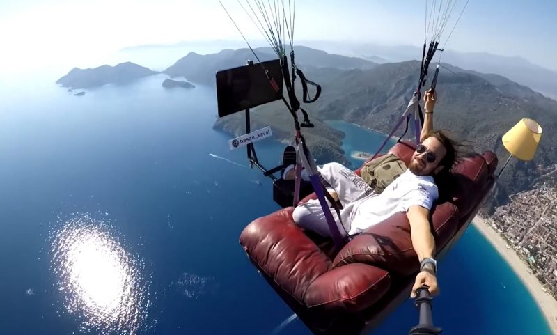 paragliding on a couch