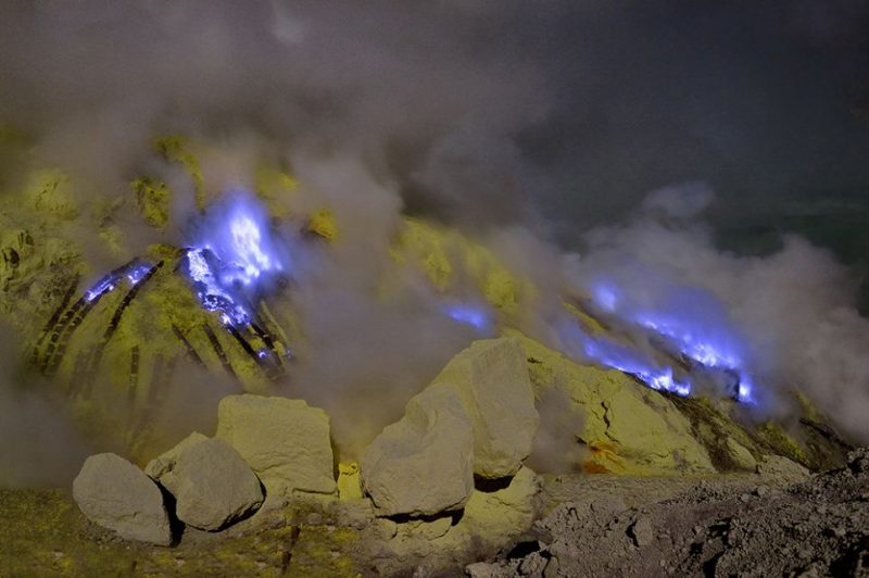 glowing volcano in Indonesia