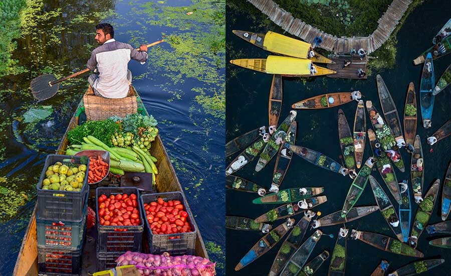 dal lake floating vegetable market