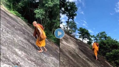 A Monk Climbs Steep Mountain Without Safety, Internet Is Amazed