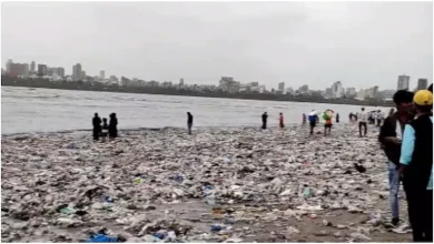 Sea Waves Filed Mumbai Beach With Tons of Plastic waste