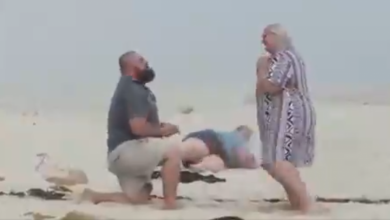 Woman Can't Stop Herself From Falling While Recording Proposal