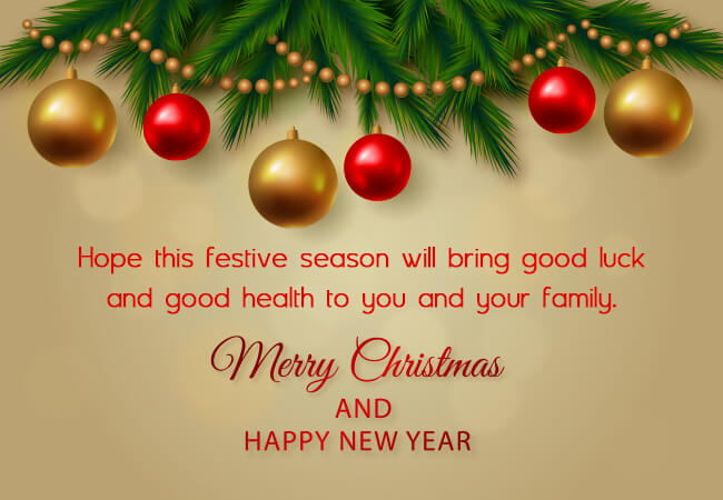 Hope this festive season will bring good luck and good health to you and your family. Merry Christmas and Happy New Year!
