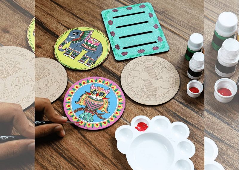 SOLOBOLO Madhubani Painting Kit Tea Coasters with Stand - New Year 2023 Gifts